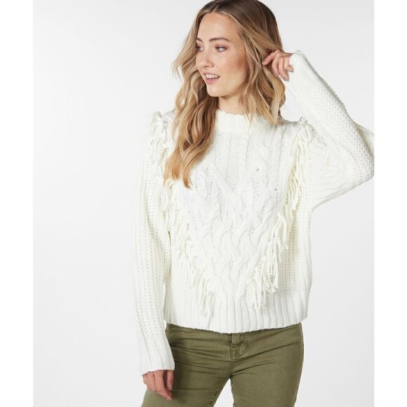 NWT ESQUALO White Fringe Cable Knit Sweater - Picture 6 of 9